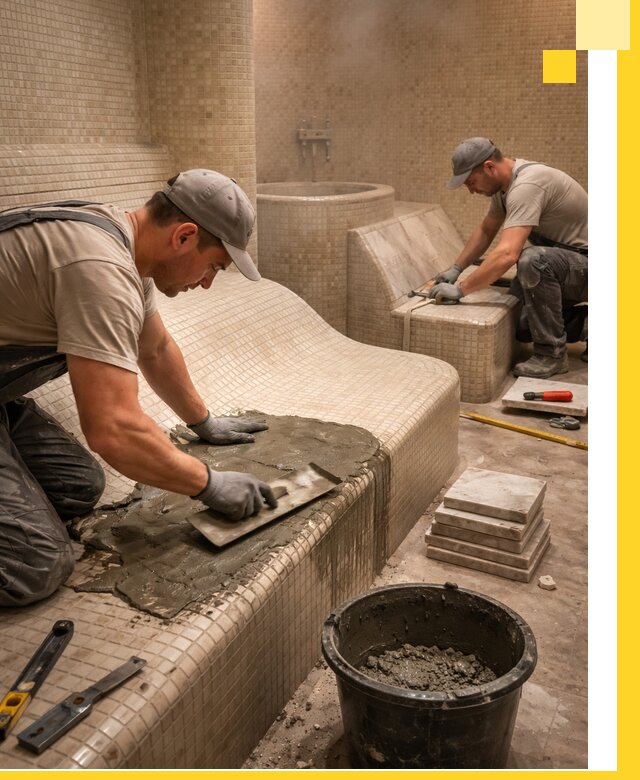 Лежаки для хамама под ключ в Улане-Удэ, проект и монтаж